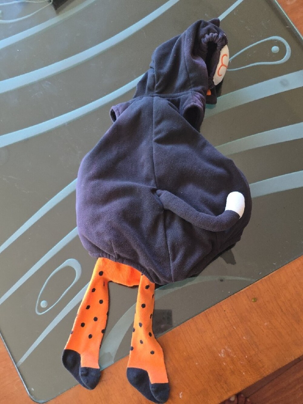 🎃🎃🎃Carter's Plush Black Cat Hooded Costume with Orange Polka Dot Tights - Picture 2 of 7